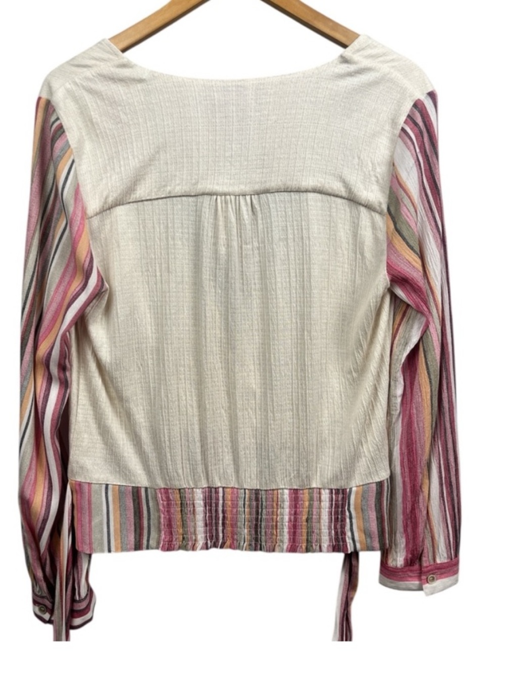 MYSTREE Boho Wrap Tie Front Blouse Gauze Peasant Top Cottagecore Large NWT - Picture 2 of 8